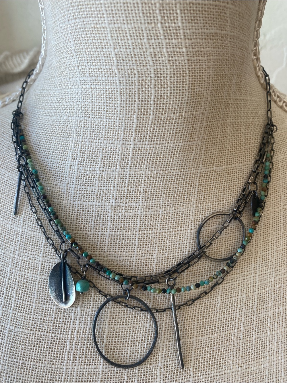 Studio for mood Sterling silver and genuine turquoise multi strand necklace